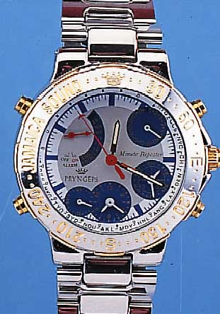PRINGEPS ARMBANDUHR MULTIFUNKTIONEN (CHRONO- GRAPHEN, 2.ZEIT, DATUM, WECKEN, ETC.), EDEL-ST. POL., EDELST.-BAND, GEH. TEILW. VERG., LüNETTE ...