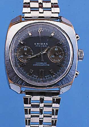 ERIDAS ARMBANDCHRONOGRAPH, REF.-NR. 118167, SCHWEIZ UM 1969, METALL HART VERCHR., EDELST.-BODEN GESCHR., NUTZSP., EDELST.-BAND SEK., ...