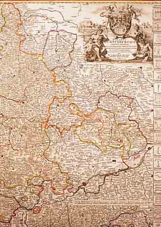 ALTKOLOR. KUPFERSTICHK. V. HOMANN, CA. 1740,DUCATUS WURTEMBERGENCI CUM LOCIS LIMITANEIS, UPOTE MAXIMA PARTE CIRCULI SUEVICI..., MIT GR. ...