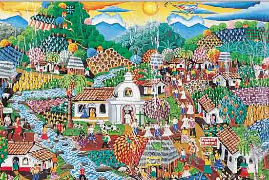 MAVIO, MARVIN, ZEITGEN. NICARAGUANISCHER KüNSTLER, VIELFIGURIGE STADTANSICHT, GOUACHE AUF MALKARTON, RE. U. SIGN. UND DAT. 1989, AUS DER ...