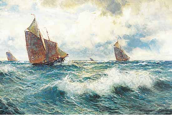 SOMMER, GEORG, DüSSELDORFER MARINEMALER ANFANG 20. JH., HIER: SEGELBOOTE AUF HOHER SEE, ÖL/LWD., 60 X 80 CM, R. (DIESER L. BESCH.)