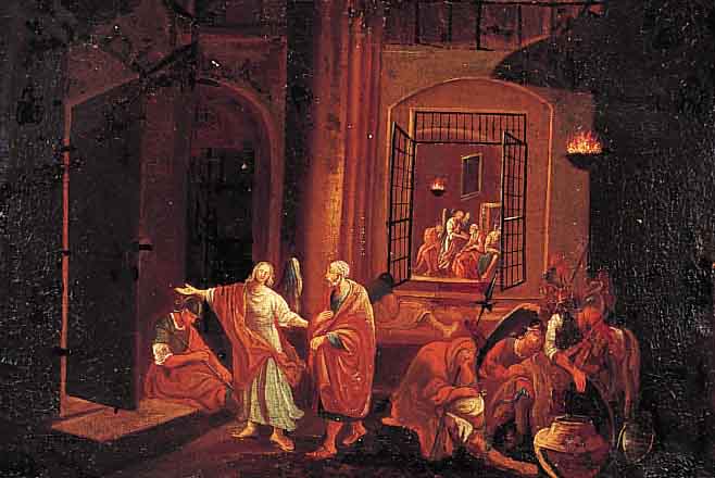UNBEK. KüNSTLER DES 17./18. JH. ZWEI GEGEN- STüCKE, DETAILREICHE DARSTELLUNGEN AUS DEM LEBEN DES APOSTEL PETRUS, (DOUBL./REST./ BESCH.), ...