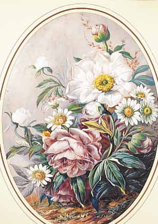 UNBEK. KüNSTLER UM 1820/30, PRACHTVOLLES BLUMENSTILLEBEN, MISCHTECHNIK, UNSIGN., OVAL, CA. 44 X 31 CM, UNTER GLAS IN DEKOR. RAHMEN
