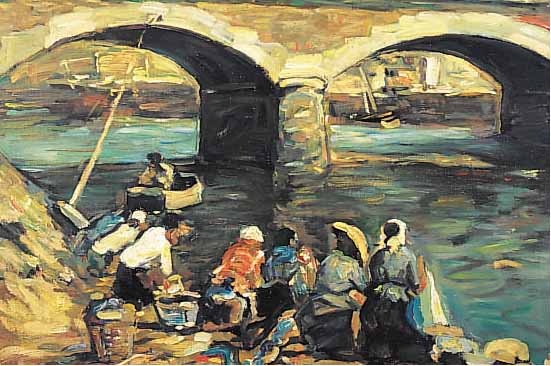 VICHY, B., WOHL FRANZöSISCHER KüNSTLER ANFANG 20. JH., HIER: MENSCHEN AM FLUSS, ÖL/LWD., SIGN., 50 X 61 CM, R.