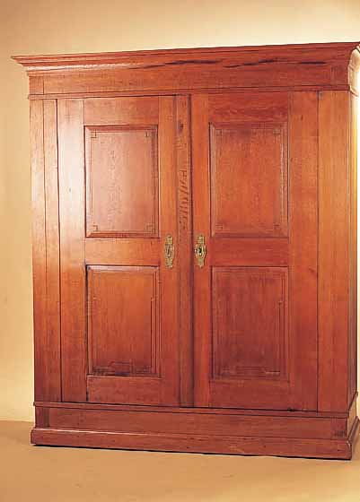 SCHRANK, DEUTSCH, UM 1820, EICHE MASSIV, KASSETTIERT, LEICHT ALTERS- SCHäDEN, OHNE SCHLüSSEL, 191 X 165 X 57 CM INNENBODEN ...