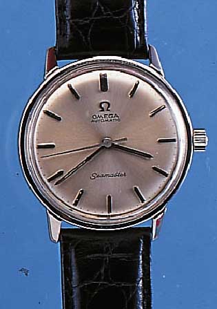 OMEGA HERRENARMBANDUHR SEAMASTER, REF.-NR. 165/001, SCHWEIZ UM 1963, EDELST., VERS. BLATT, ZENTRALROTOR, 24 ST., KAL. 552, 4- SCHENKL. ...