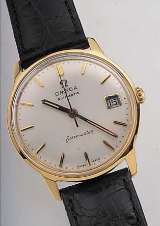 OMEGA HERRENARMBANDUHR SEAMASTER, REF.-NR. 166001, SCHWEIZ UM 1968, GG 750/000, BODEN GESCHR., BEI FERTIGST. WASSERGESCH., BLATT REST., WERK ...