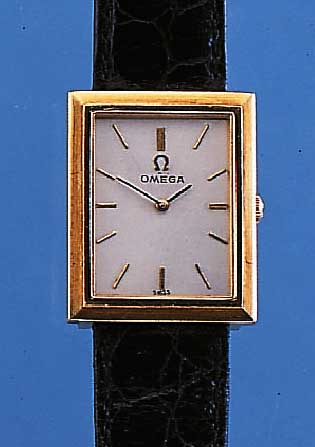 OMEGA HERRENARMBANDUHR, REF.-NR. 5110438, SCHWEIZ UM 1975, GG 750/000-CARREE-GEH., MI- NERALFLACHGL., BODEN GEDR., BLATT REST., RUNDANKERW., ...