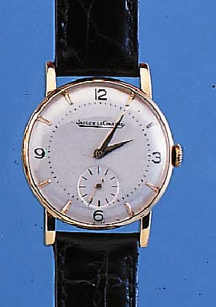 JAEGER LE COULTRE HERRENARMBANDUHR, REF.-NR.334932A, SCHWEIZ UM 1947, GG 750/000, BODEN GEDR., BLATT REST., KL. SEK. VERT., BRüCKEN- ANKERW. ...