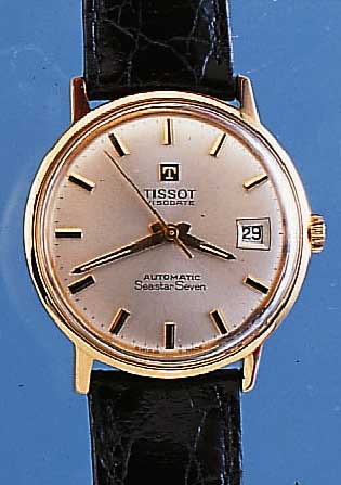 TISSOT HERRENARMBANDUHR SEASTAR SEVEN, SCHWEIZ UM 1965, GG 750/000, EINSCHALENGEH., ZENTRALSEK., DATUM, VERS. BLATT, AUFGES. ...