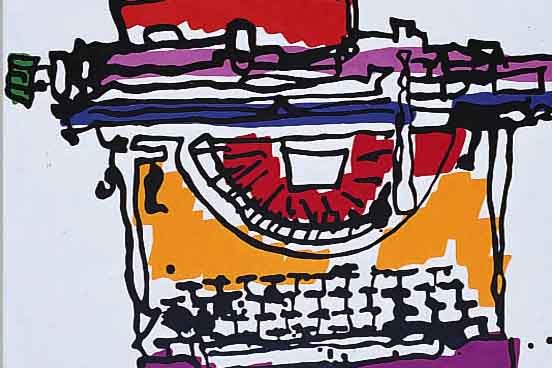 UNBEKANNTER MALER DER GEGENWART, SCHREIBMASCHINE, ACRYL AUF LWD, UNSIGNIERT, CA. 196 X 234 CM