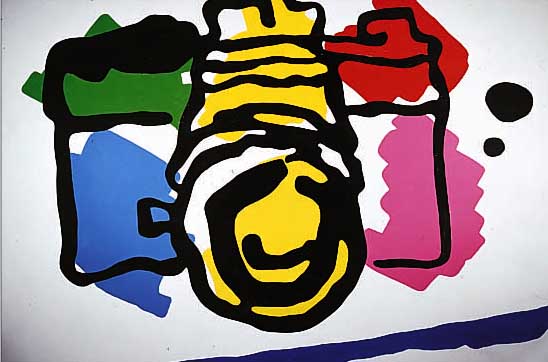 UNBEKANNTER MALER DER GEGENWART, FOTOAPPARAT, ACRYL AUF LWD., UNSIGNIERT, CA. 100 X 125 CM