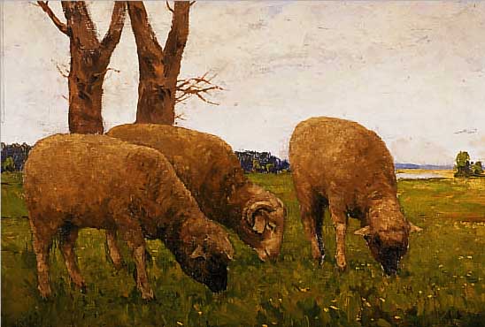 POPELKA, VOJTECH, 1888 TSCHECHOSLOWAKEI - 1961, ÖL/LWD., 59 X 69 CM, GRASENDE SCHAFE, RAHMEN
