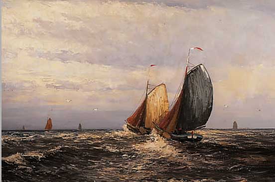 REUTER, HELMUT, 1913 - 1985 DüSSELDORF, ÖL/LWD., 60 X 80 CM, SEGELSCHIFFE AUF BEWEGTERSEE, R.