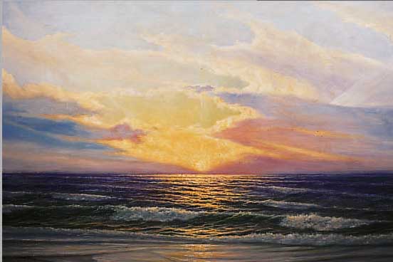OLBRICH, HEINZ, * 1914 CARLSFELD, ÖL/LWD., 61 X 86 CM, SONNENAUFGANG AM MEER, R.