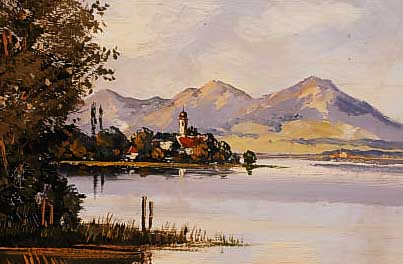 KöHRER, MüNCHEN, ÖL/HOLZ, 23,5 X 29,5 CM, FRAUENWöRTH IM CHIEMSEE, RAHMEN