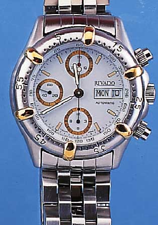 RIVADO ARMBANDCHRONOGRAPH AUTOMATIK, REF.- NR. 4/051/0/0/00, SCHWEIZ UM 1996, EDELST. INCL. EDELST.-BAND, TEILW. SAT., TEILW. POL., LüNETTE ...