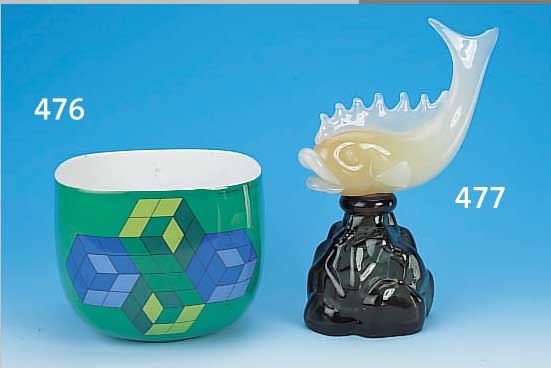 FLAKON, MURANO FOR RUXARDO, 70ER JH., KOR- PUS GRüNES GLAS, STöPSEL IN FORM EINES FI- SCHES, OPALWEIßES GLAS, KORKINNENSTöPSEL BE- SCH., H. ...