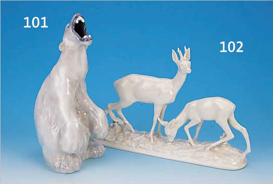 SKULPTUR, HUTSCHENREUTHER, 60ER J, PORZELLANTUTTER-ENTWURF, SIGN., DARST. JUNGEN WILDES, L. CA. 38 CM, H. CA. 25 CM