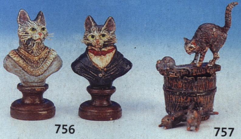 ZWEI WIENER BRONZEN, 50ER J., BüSTE VON EINER KATZENDAME U. EINES KATERS, BUNT STAF- FIERT, H. CA. 4,5 CM