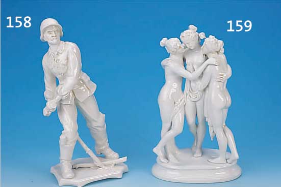 PORZELLANFIGUR, SCHEIBE, 30ER J., DIE DREI GRAZIEN, H. CA. 33 CM