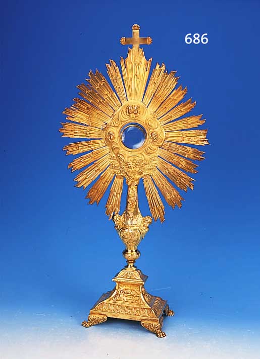 MONSTRANZ, FRANKREICH, UM 1830/40, SILBER VERGOLDET, REICH VERZIERT, PLASTISCHE PUTTIKöPFE, RELIEFIERTE DARST. V. ÄHREN, WEINLAUB ...