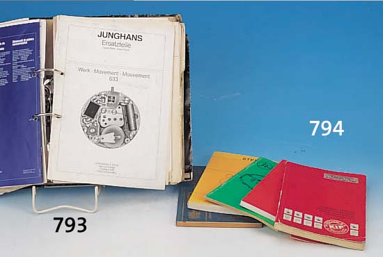 KONVOLUT UHRENLITERATUR FüR FURNITUREN, VERSCHIEDENE HEFTER UND ORDNER üBER INCABLOC, UNRUHWELLE, AUFZUGSWELLEN, ZUGFEDERN, UNRUHEN,GLäSER, ...