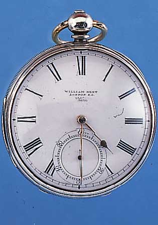 W. BENT HERRENTASCHENUHR LEPINE, REF.-NR. 2140, ENGLAND UM 1864, STERLINGSILBER, HALL- MARK VON LONDON, SCHLüSSELAUFZUG, 2-TEIL. EMAILBL. ...