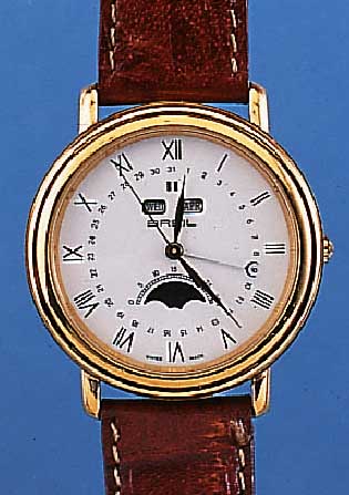 BREIL HERRENARMBANDUHR LES PLEIADES, SCHWEIZUM 1994, METALL HART VERG., HIGH-TECH-QUARTZ- WERK, VOLLKALENDERANZ. INCL. MONDPHASE, KOR- ...