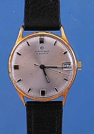 KONVOLUT: 3 JUNGHANS HERRENARMBANDUHREN, ALLE METALL VERG., EDELST.-BöDEN GEDR., 1X RECT.-FORM M. KAL. 98, FORMANKERW. STOßGES., UM 1950, ...