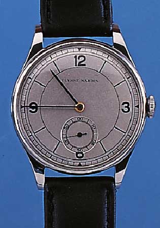 ULYSSE NARDIN HERRENARMBANDUHR, REF.-NR. 611164/300, SCHWEIZ UM 1956, EDELST., BODEN U. GLASR. GEDR., BLATT REST., 17 ST., RUNDAN- KERW., ...
