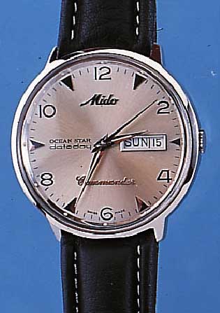 MIDO HERRENARMBANDUHR COMANDER/OCEANSTAR, REF.-NR. 8419, SCHWEIZ UM 1988, EDELST., EINSCHALENAUSF., NEU AUFGEL. SERIE DATODAY M. ETA KAL., ...