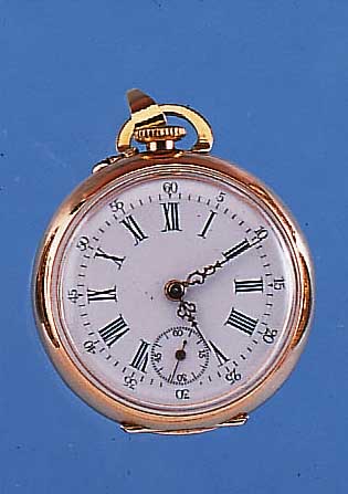 DAMENTASCHEN/ANHäNGEUHR, REF.-NR. 7197, SCHWEIZ UM 1897, RG 750/000, UMBAU SPäTER, PERF. EMAILBL. M. KL. SEK., RüCKS. VERSCHL. ...