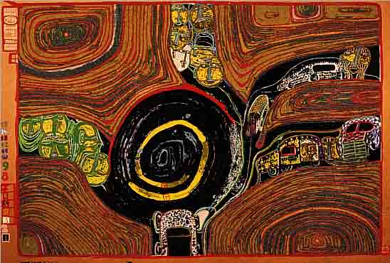 HUNDERTWASSER, FRIEDENSREICH, KREISVERKEHR, BLATT 10 DER REGENTAG-MAPPE, MISCHTECHNIK, NUM. 259/3000, CA. 38 X 45 CM, PP, ...