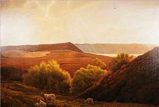 RASMUSSEN, J., DATIERT RYE 1932, WEIDENDE SCHAFE IN HüGELIGER MOORLANDSCHAFT, ÖL/LWD. RE. U. SIGN. UND DAT., CA. 66 X 105CM,R.