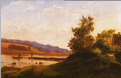 SCHMIDT, C., DEUTSCHER MALER UM 1900, SEEUFERLANDSCHAFT MIT FISCHER UND BAUERN- GEHöFT. ÖL/LWD, RE. U. SIGN., CA. 29 X 40 CM,R