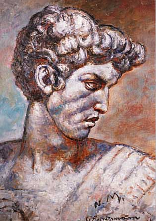 GüNTERMANN, WILHELM, PROF., KOPF EINER ANTIKEN STATUE, ÖL/MALKARTON, RE. U. SIGN., CA. 60 X 50 CM, R.