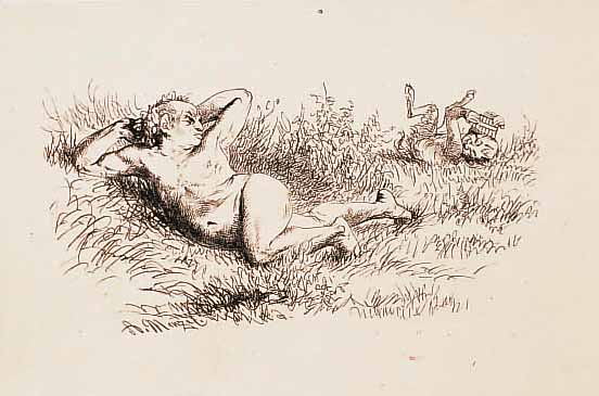VON MENZEL, ADOLPH, BACCHUS UND PAN, LITHOGRAPHIE, PAPIER MIT EINGEPRäGTER KRONE OBEN UND WACHSSPIEGEL UNTEN: KGL. PREUSSISCHE LANDWEHR, ...