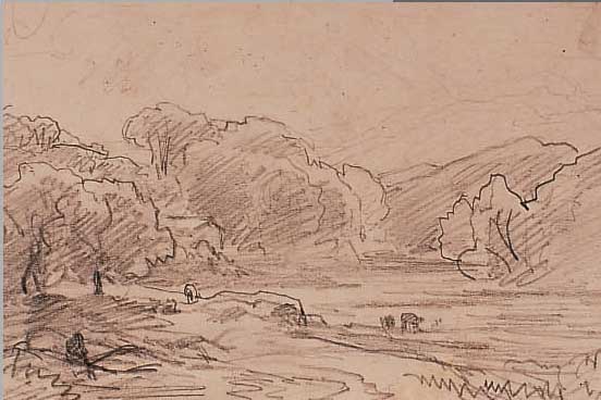 WEBER, PAUL, 1823 DARMSTADT-1916 MüNCHEN, ZWEI BLEISTIFTZEICHNUNGEN, LANDSCHAFTEN, BEIDE MIT STEMPELSIGNATUR, CA. 13,5 X 18,5 CM BZW. 10 X ...
