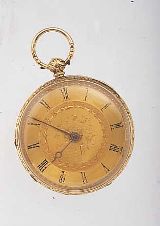H. VON DIECK HERRENTASCHENUHR, REF.-NR. 16535, LONDON UM 1851, GG 750/000, RAND KANEL.U. SCHMUCKGRAV., BODEN GUILL., VERG. BLATT, FL., ...