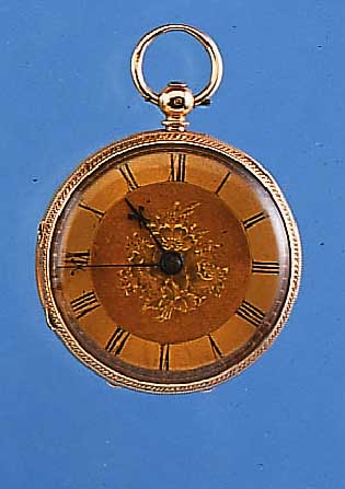 HERRENTASCHENUHR, REF.-NR. 4080, ENGLAND UM 1870, GG 750/000, SCHLüSSELAUFZUG, SPRUNG- DECKELFKT., GOLDZIFFERBL., IM ZENTRUM BLüTEN- DEKOR, ...
