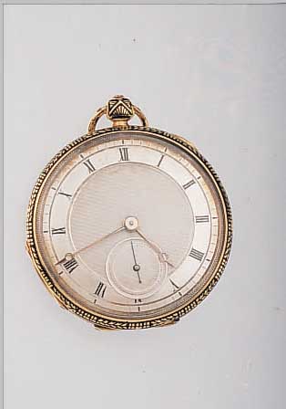 HERRENTASCHENUHR, REF.-NR. 109, SCHWEIZ UM 1840, GG 750/000, RUNDUM EMAILL., BLüTENDEKOR,BIS üBER PENDANT U. BüGEL, SILBERZIFFERBL., KL. SEK. ...