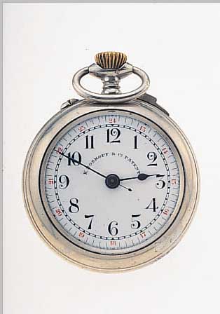 K. ROSKOPF & CO. PATENT, REF.-NR. 40213, SCHWEIZ UM 1915, NICKEL, EMAILBL. SIGN., FEIN HAARR., GEBL. STAHLZEIGER, AUßEN ROT 13-24, VERG. WERK ...