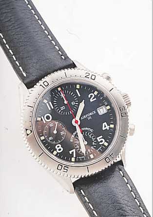 ETERNA ARMBANDCHRONOGRAPH AIRFORCE III, REF.-NR. 8408-41,B0717, SCHWEIZ UM 1997, EDELST., TEILW. MATT., TEILW. POL., BODEN U. KRONE ...