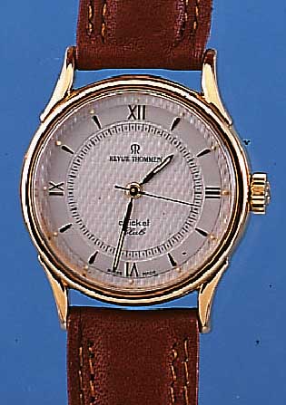 REVUE THOMMEN HERRENARMBANDUHR CRICKETCLUB, REF.-NR. 4412001, SCHWEIZ UM 1992, METALL HART VERG., BEIDS. VERGL., GUILL. U. VERS. BLATT, ...