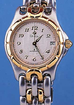 CHAGALL HERRENARMBANDUHR AUTOMATIK, REF.- NR. O1T-51-BM, SCHWEIZ UM 1995, EDELST. MATT.,SOWIE EDELST.-BAND, SCHR.-KRONE, LüNETTE WIE ZWISCHENGL. ...