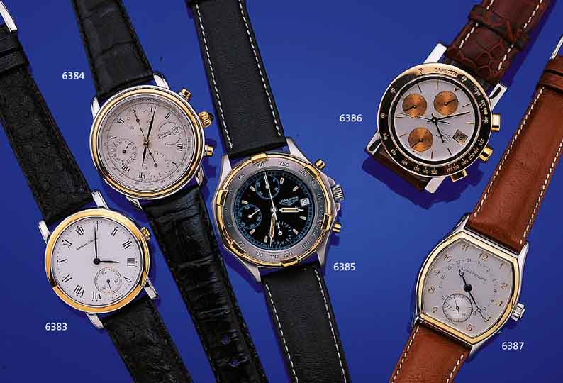 AUGUSTE REYMOND ARMBANDCHRONOGRAPH AUTOMATIK, REF.-NR. 312002, SCHWEIZ UM 1995, EDELST. POL., BEIDS. MINERALVERGL., SCHMUCKKRONE, SO- WIE DRüCKER ...