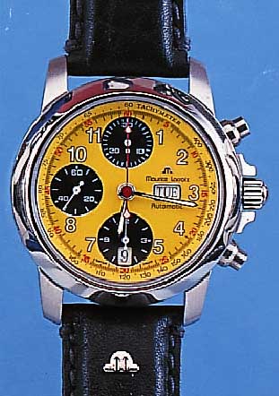 MAURICE LACROIX ARMBANDCHRONOGRAPH AUTOMATIK, REF.-NR. 3705/39721, SCHWEIZ UM 1996, EDEL-ST. TEILW. SATINIERT, TEILW. POL., SAPHIR- FLACHGL., ...