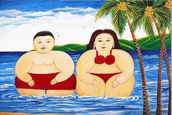 LOUIS, DANIEL, GEB. 1955 PORT-AU-PRINCE, PAAR AM STRAND, ÖL/LWD, RE. U. SIGN., CA. 82 X62 CM