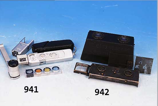 GLYPOSCOPE, STEREOPBETRACHTER UND STEREO- KAMERA IN EINEM, UM 1910, J. RICHARD, MIT 6 DIAS AUF GLASTRäGERN UND DEN ENT- SPRECHENDEN ...